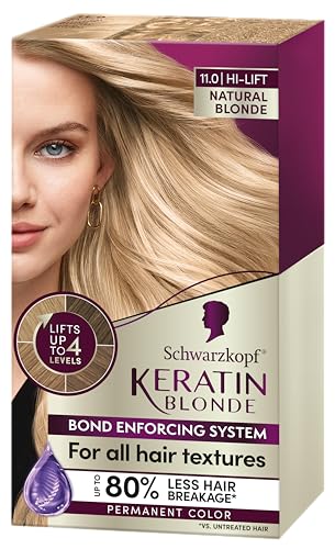Schwarzkopf Keratin Blonde Hair Dye Natural Blonde 11.0, Hi-Lift Permanent Color, 1 Application - Hair Color Enriched with Keratin, Lightens up to 4 Levels and Protects Hair from Breakage*
