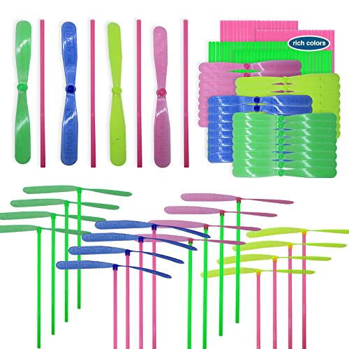 200 Pcs Hand Helicopter Set, 100 Propeller+ 100 Rod Bamboo Dragonfly Helicopter Toy, Aero Props Hand Spinner Flying disc Launcher Outdoor Toys Flying Party Gift Favors for Kids 8-12,4-6