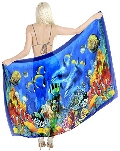 LA LEELA Women's Bikini Beach Wrap Cover up Swimwear Bathing suit Summer Wraps Swimsuit Sarong Skirts for Women One Size Multicolor, Fish Aquarium