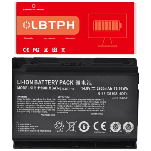 LBTECH P150HMBAT-8 X510S 6-87-X510S-4D74 Compatible Laptop Battery Replacement for CLEVO 6-87-X510S-4D7 6-87-X510S-4D72 6-87-X510S-4D73 6-87-X510S-4J7 6-87-X510S-4J72 G505 P150EM 14.8V 5200mAh/76.96Wh