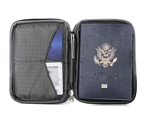 Zero Grid Passport Wallet Made with Rip-Stop Nylon - Travel Document Holder w/RFID Blocking (Shadow)