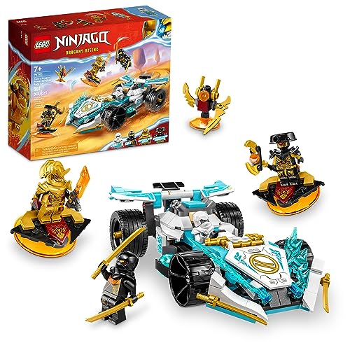 LEGO NINJAGO Zane’s Dragon Power Spinjitzu Race Car 71791 Building Toy Set, Features a Ninja Car, 2 Hover Flyers, Dragon Toy, and 4 Minifigures, Gift for Kids Aged 7+