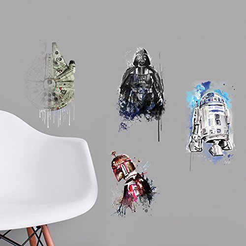 RoomMates RMK3590SCS Star Wars Iconic Watercolor Peel and Stick Wall Decals,Black, Red, White