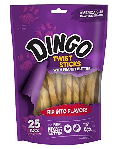 Dingo Twist Sticks with Peanut Butter, Rawhide Chew, 25-Count
