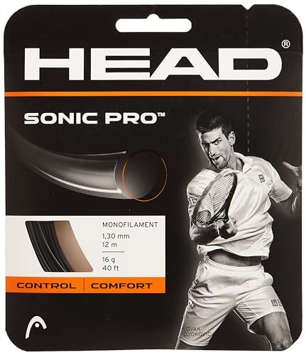 HEAD Sonic Pro Tennis Racket String 40' Set - 17 Gauge Monofilament Racquet String, Black