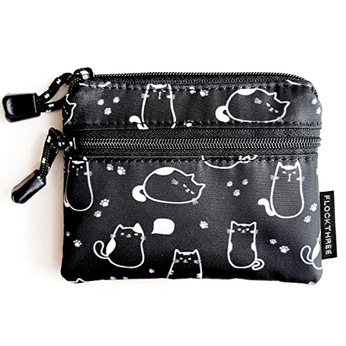 FLOCK THREE Small Coin Purse for Women with Zipper Mini Change Wallet Credit Card Holder Keychain Pouch Cute Ladies Key Card Cases Money Organizers for Boys Girls (Cute Cat)