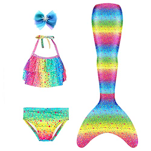 Mskseciy Mermaid Tails for Girls Swimming 3Pcs Mermaid Bathing Suit Swimsuit Princess Bikini for 3-12 Year Old (b Rainbow Mermaid, 6-7 Years)