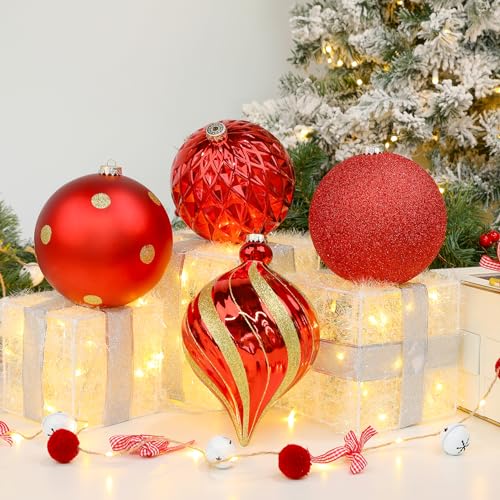 SHareconn 6 Inch Large Christmas Balls Ornaments, 4PCS 150MM Christmas Ornaments Hanging Balls, Shatterproof Plastic Decorative Baubles for Xmas Tree Decor Holiday Party Wedding Decoration, Red