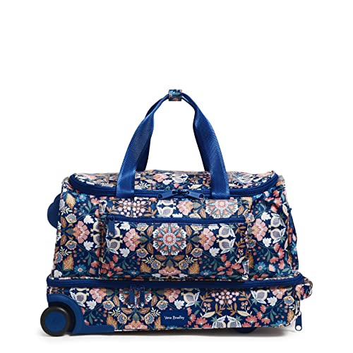 Vera Bradley Recycled Ripstop Foldable Rolling Duffle Bag, Enchanted Mandala Blue