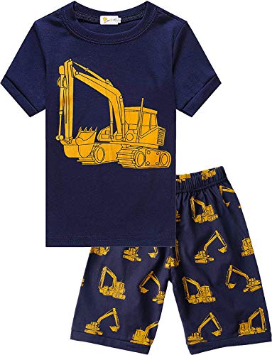 Little Boys Short Set Pajamas for Boys 100% Cotton Toddler Clothes Excavator Jammies 2 Piece Summer Sleepwear Size 4T
