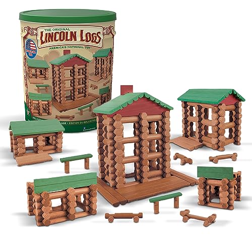 LINCOLN LOGS-Collector's Edition Village-327 Pieces-Real Wood Logs-Ages 3+ - Best Retro Building Gift Set for Boys/Girls-Creative Construction Engineering–Top Blocks Game Kit - Preschool Education Toy