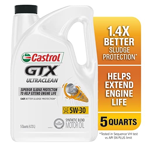 Castrol GTX Ultraclean 5W-30 Synthetic Blend Motor Oil, 5 Quarts