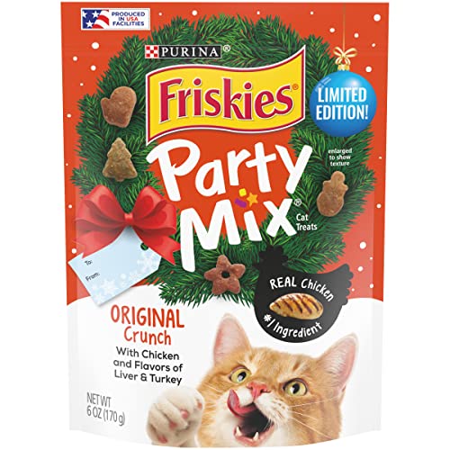 Friskies Party Mix Holiday Cat Treats Original Crunch Holiday Shapes - (1) 6 oz. Pouch
