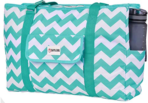 SHYLERO Beach Bag and Pool Bag Has Cooler Pocket, 7 Pockets Total, Zip Top. Family Size Waterproof Beach Tote