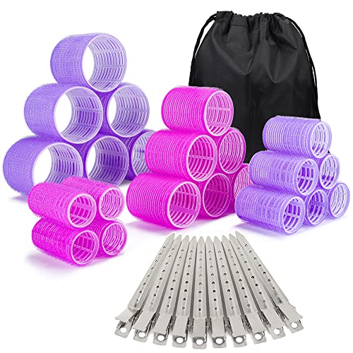 33 Piece Hair Rollers set, Self Grip Hair Rollers for Long Medium Short Hair, ELASO Large Medium Hair Curler （22 Rollers + 10 Stainless steel Clip +1 Storage Bag