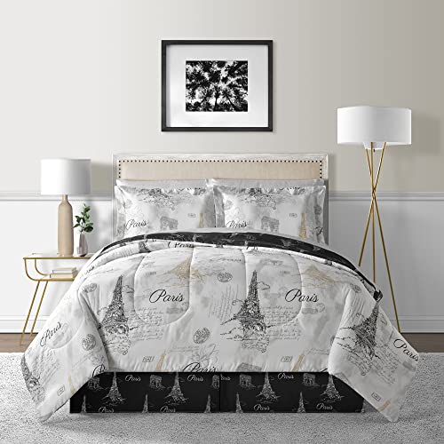 Lanwood Paris Sketch 8-Piece Comforter Set, King, White