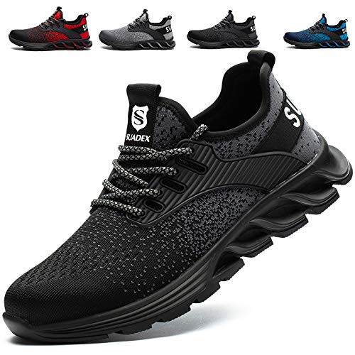 SUADEX Steel Toe Sneakers for Men Women Indestructible Work Shoes Lightweight Comfortable Safety Sneakers Slip-Resistant Composite Toe Shoes for Construction Black