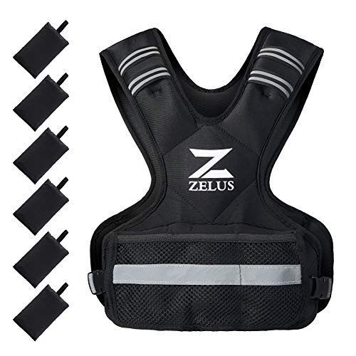 ZELUS Weighted Vest for Men and Women | 4-10lb/11-20lb/20-32lb Vest with 6 Ironsand Weights for Home Workouts | Adjustable Body Weight Vest Exercise Set for Cardio and Strength Training (11-20 lb.)