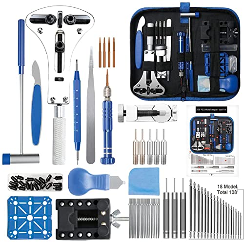 Rartop Watch Repair Kit, Professional Watch Repair Tool, Watch Battery Replacement Tool Kit 208pcs, Professional Spring Bar Tool Set, Watch Band Link Pin Tool Set with Carrying Case