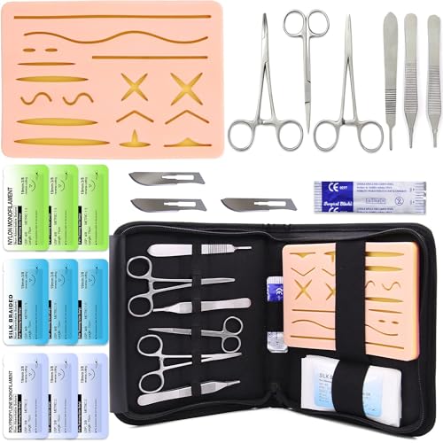 Suture Training Kit, Medical Suture Practice Kit Include 17 Pre-Cut Wounds Suture Pad, Suture Tools, Suture Thread and Needle