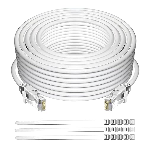 Adoreen Cat 6 Ethernet Cable 50 ft-White, High Speed Internet Cable (6 Colors for Selection) Support POE Gigabit Cat6 Cat 5e Cat 5 Cable Long Flexible Network Cable RJ45 Patch Cord+15 Ties