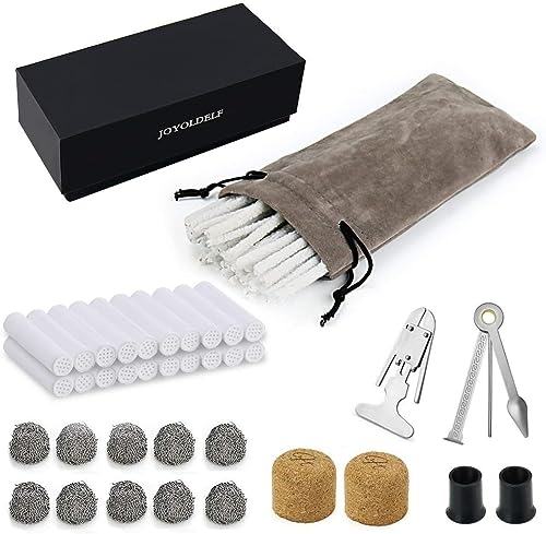 Joyoldelf Smoking Pipe Accessories Kit - 10 Metal Balls, 50 Pipe Cleaners, 20 Pipe Filters (9mm), 2 Cork Knockers, 2 Pipe Bits, 1 Pipe Scraper, 1 Reamer and a Pipe Pouch