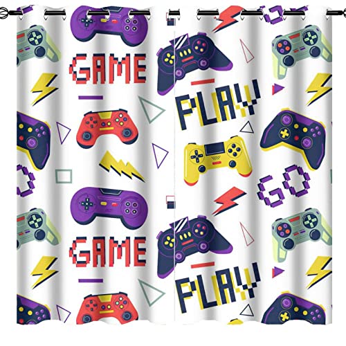 fucyBu Vintage Gamepad Curtains,Colorful Boy Video Game Gaming Controller Gamer Pattern Grommet Blackout Curtains - Thermal Insulated,Energy Efficient,Noise Reducing Light Blocking 84x84in 2 Panels