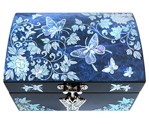 MADDesign Mother of Pearl Lacquered Jewelry Ring Box Butterflies Blue
