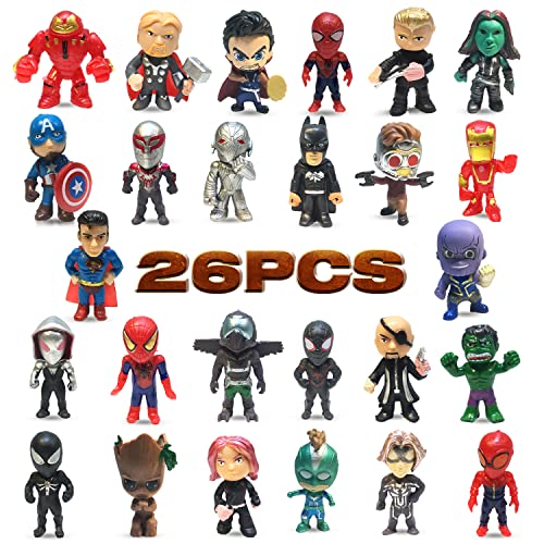 MAIXSUI 26 Pieces Super Hero Action Sets for Boys Mini Superheroes Figures Ornaments Toys Small Superhero Figurines Birthday Party Favors Cake Decoration Cupcake Topper Supplies