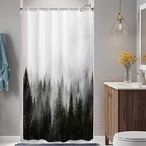 ORTIGIA Misty Forest Shower Curtains Small Half Size 36' Wx72 L,Nature Woodland Shower Curtain, Secnic Fantasy Fog Magic Tree Bath Curtain,Fall Shower Curtain,Waterproof with Hooks