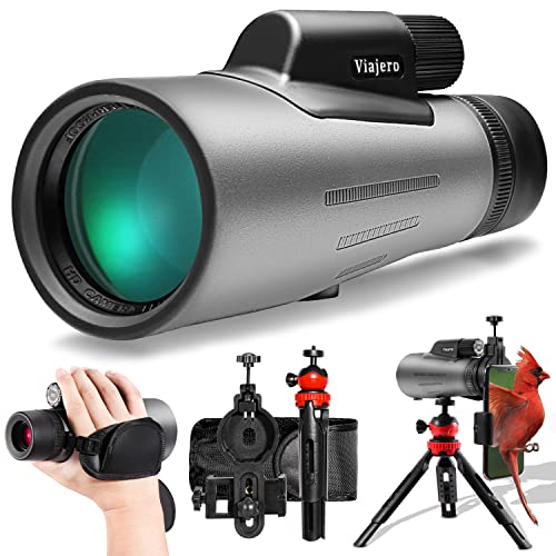Viajero 12x56 ED Monocular Telescope with Smartphone Adapter Tripod Low Dispersion IP68 Waterproof Monocular for Adults BAK4 Prism FMC Lens with Clear Low Light Vision Bird Watching Stargazing Hunting