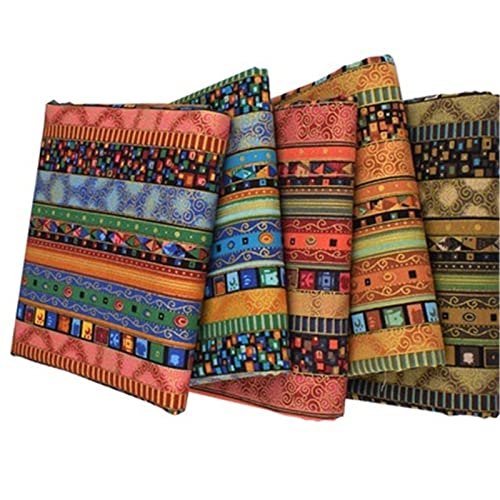 Gigicloud 5 Pcs/Set Fat Quarters Fabric Bundles, 10 x 8 inch Colored Printing Fabrics Ethnic Style Pattern Cotton Fabric Quilting Squares Handmade Patchwork Quarter Sheets Set for Sewing