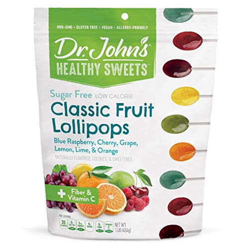 Dr. John’s Sugar Free Candy, Healthy Lollipops with Zero Sugar, Low Calorie Snacks, Keto Friendly Hard Candy Sweets, Classic Fruit Oval, 60 Count, 1 LB
