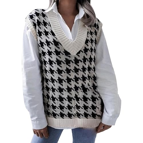 8QIDA Women Vests Outerwear V Neck Sleeveless Knitted Tank for Office and Daily Temperament Floral Print Halloween