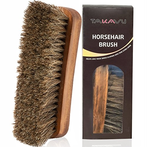 6.7' Horsehair Shoe Shine Brush - 100% Soft Genuine Horse Hair Bristles - Unique Concave Design Wood Handle - Comfortable Grip, Anti Slip - for Boots, Shoes & Other Leather Care (#1)