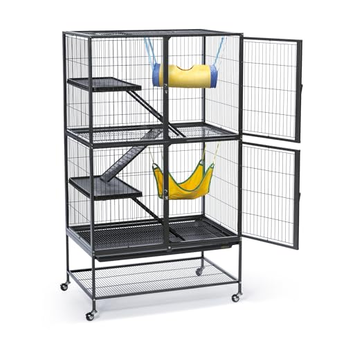 Prevue Pet Products Feisty Ferret Home with Stand, Black Hammertone with Hammock and Suede Ferret Tunnel 485