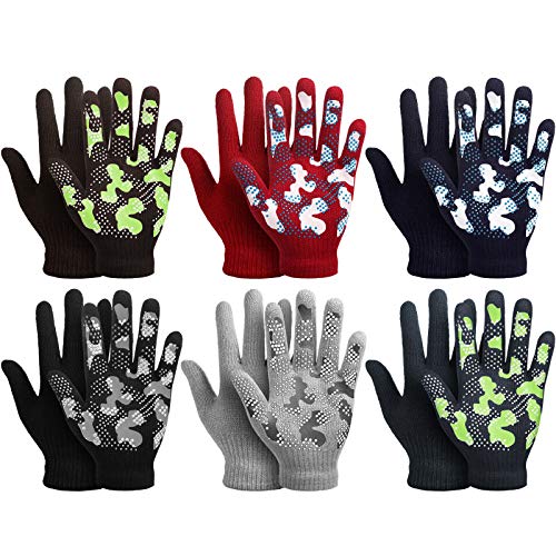 Syhood 6 Pairs Stretch Winter Kids Gloves Camouflage Full Fingers Gloves for Boys 5-8 Years old (Classic Colors, Medium)