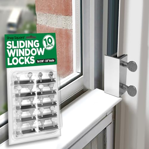 Window Locks, 10 Pack Window Locks for Vertical and Horizontal Windows, Sliding Window Locks, Adjustable Aluminum Window Stoppers, Window Security, No-Drill Install, Fits Tracks up to 3/16' Wide