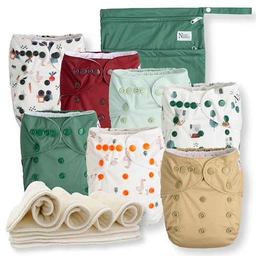 On The Farm Baby Cloth Pocket Diapers 7 Pack, 7 Inserts, 1 Wet Bag by Nora's Nursery
