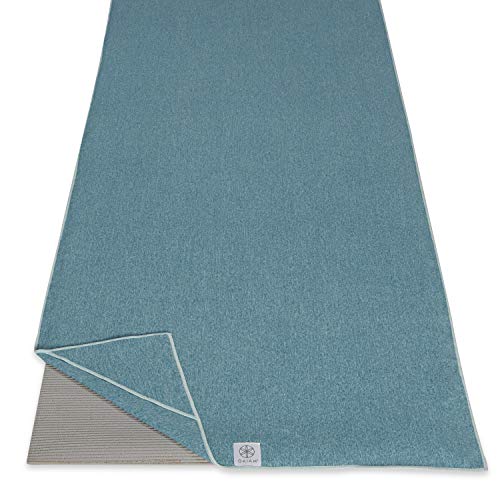 Gaiam Yoga Towel - Mat Sized Active Dry Non Slip Moisture Wicking Sweat Absorbent Microfiber Hot Yoga Towel for Women & Men | Stay-Put Corner Pockets (70' Long x 26' Wide), Lagoon