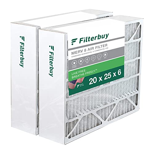 Filterbuy 20x25x6 Air Filter MERV 8 Dust Defense (2-Pack), Pleated HVAC AC Furnace Air Filters Replacement for Aprilaire Space-Gard 201/2200 / 2250 (Actual Size: 19.75 x 24.25 x 5.88 Inches)