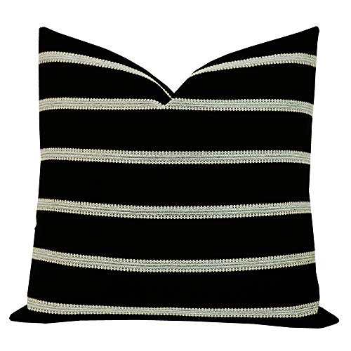 Slow Cow Decorative Stripe Throw Pillow Cover Modern Country Design Cushion Cover Pillow Cover 20 x 20 Inches Black Mixed Off White