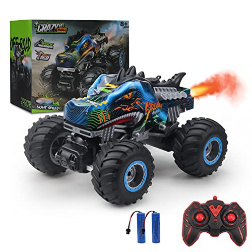 Rhybor Remote Control Dinosaur Car, 2.4GHz All Terrain Remote Control Monster Truck, RC Dinosaur Monster Car, Spray Music Monster Truck RC Cars for Boys 4-7 8-12 and Girls