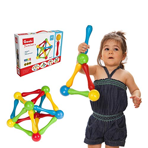 Goobi 40 Piece Construction Set Large Building Blocks Developmental Play Magnetic Sticks STEM Learning Colors Creativity Imagination 3D Puzzle Educational Toys for Ages 1 2 3 Year Toddlers Preschool
