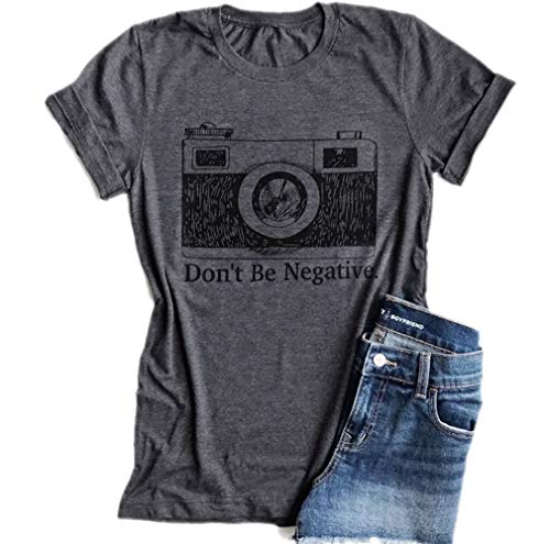 Don't Be Negative Camera Shirt Funny Vintage Photographer Short Sleeve T-Shirt (Small) Grey