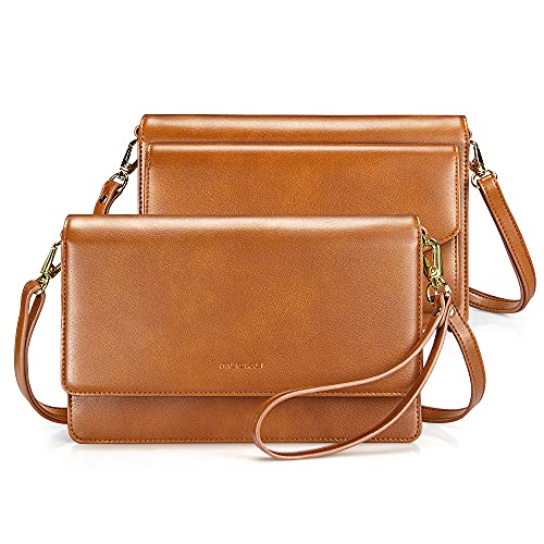 nuoku Women Small Crossbody Bag Cellphone Purse Wallet with RFID Card Slots 2 Straps Wristlet, Plus Size Brown