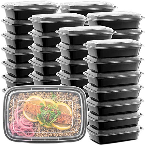 50-Pack Reusable Meal Prep Containers Microwave Safe Food Storage Containers with Lids, 28 oz - 1 Compartment Take Out Disposable Plastic Bento Lunch Box To Go, BPA Free - Dishwasher & Freezer Safe