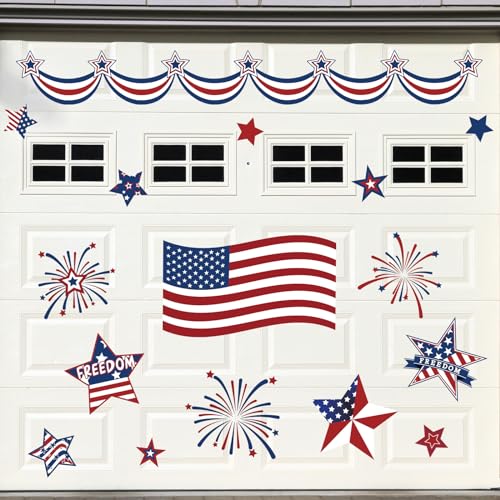 Whaline Patriotic Garage Decoration Magnet Sticker Flag Star Garage Door Decal July 4th Magnet Refrigerator Sticker Garage Door Magnets for Independence Day Party Home Car Dishwasher Decor, 21Pcs