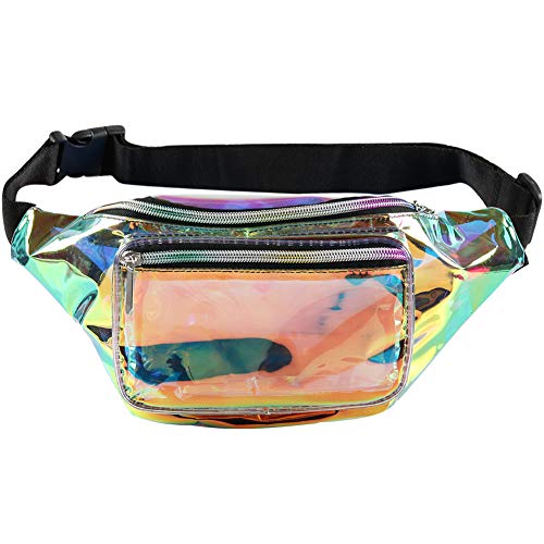 Holographic Fanny Pack– Fashion Rave Waist Bag with Adjustable Belt for Women and Men (Iridescent)