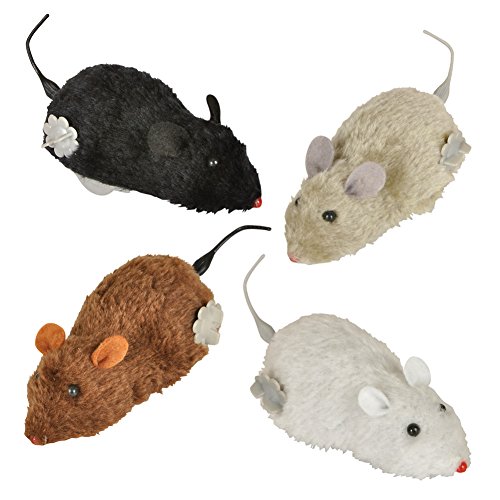 Bits and Pieces - Wind Up Racing 4 Mice-Realistic Looking Mice, Carefree pet - Set of 4: Black, Gray, White and Brown. Each Measures 4-1/2' Long